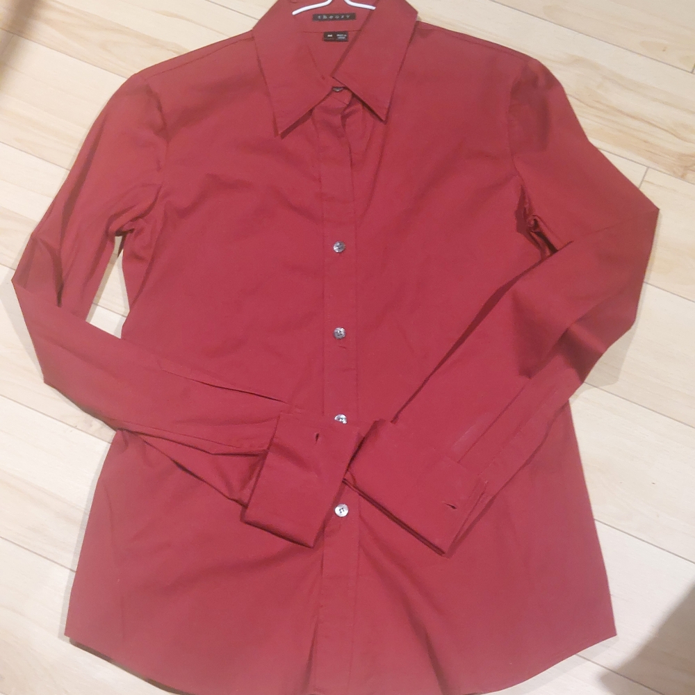 Theory Red Collared Shirt
